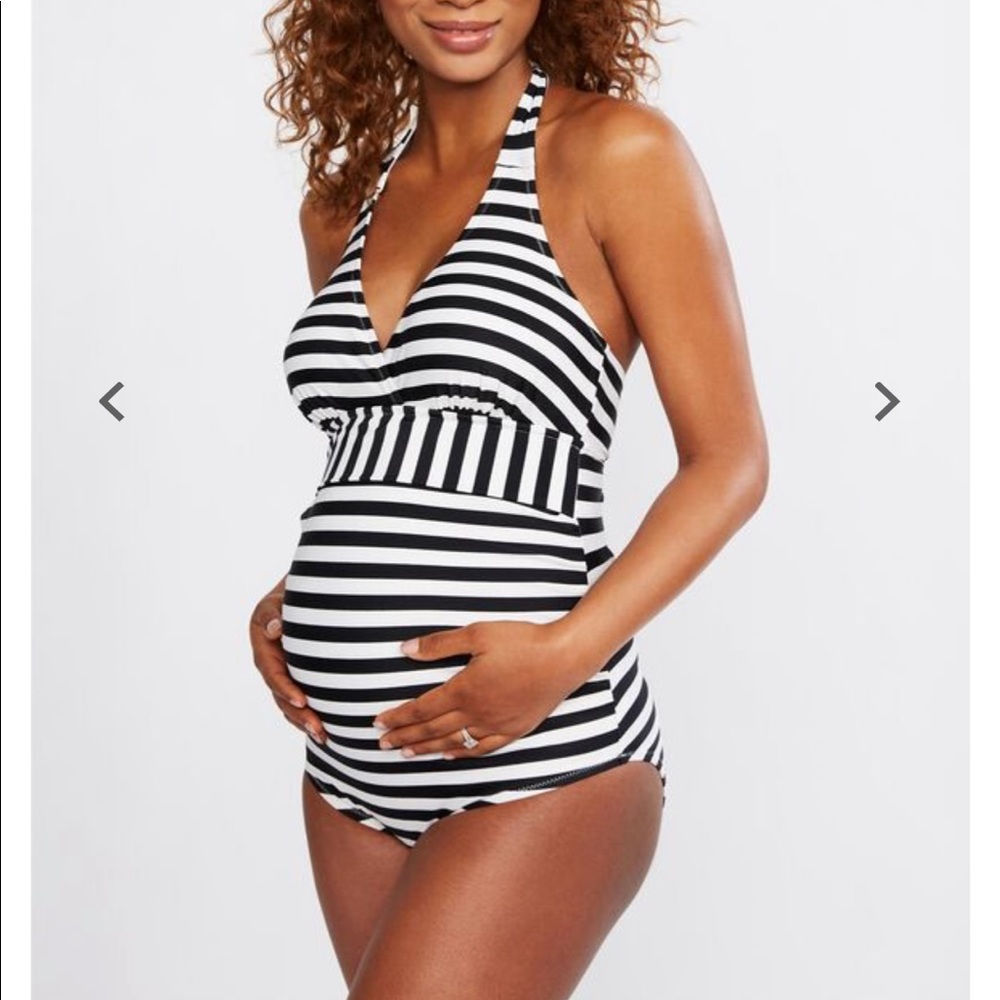 Striped Halter One Piece Maternity Swimsuit